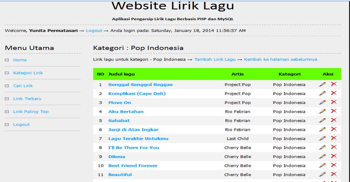 Free Source Code Pengarsipan Lirik Lagu Php Mysql